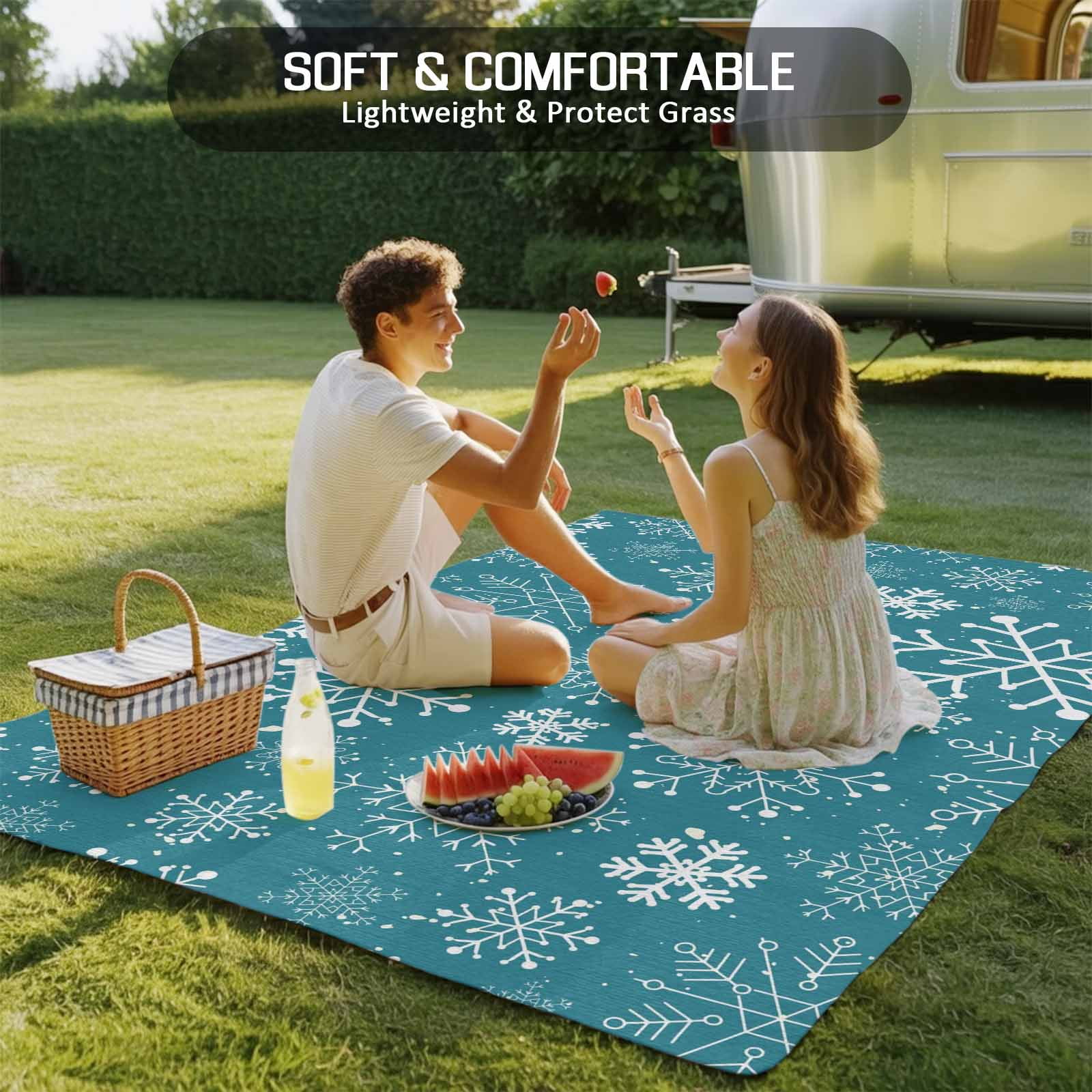 Fsddascl Teal Snowflake Christmas Outdoor Rug for Patio/Deck/Porch, Non-Slip Large Area Rug 5 x 8 Ft, Xmas Snowflake Indoor Outdoor Rugs Washable Area Rugs, Reversible Camping Rug Carpet Runner