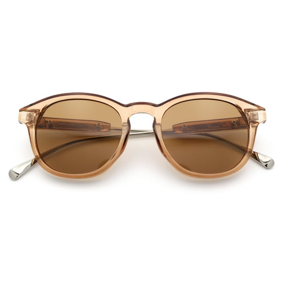 Mens Gentleman Hipster Horn Rim Keyhole Plastic Round Sunglasses Beige Silver - Brown