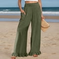 thumbnail image 2 of DHFJKG Women Wide Leg Pants High Rise Ruffle Hem Comfortable Relaxed Fit Elastic Waist Pants With Pockets Summer Beach Vacation Clothes Versatile Trousers, 2 of 4