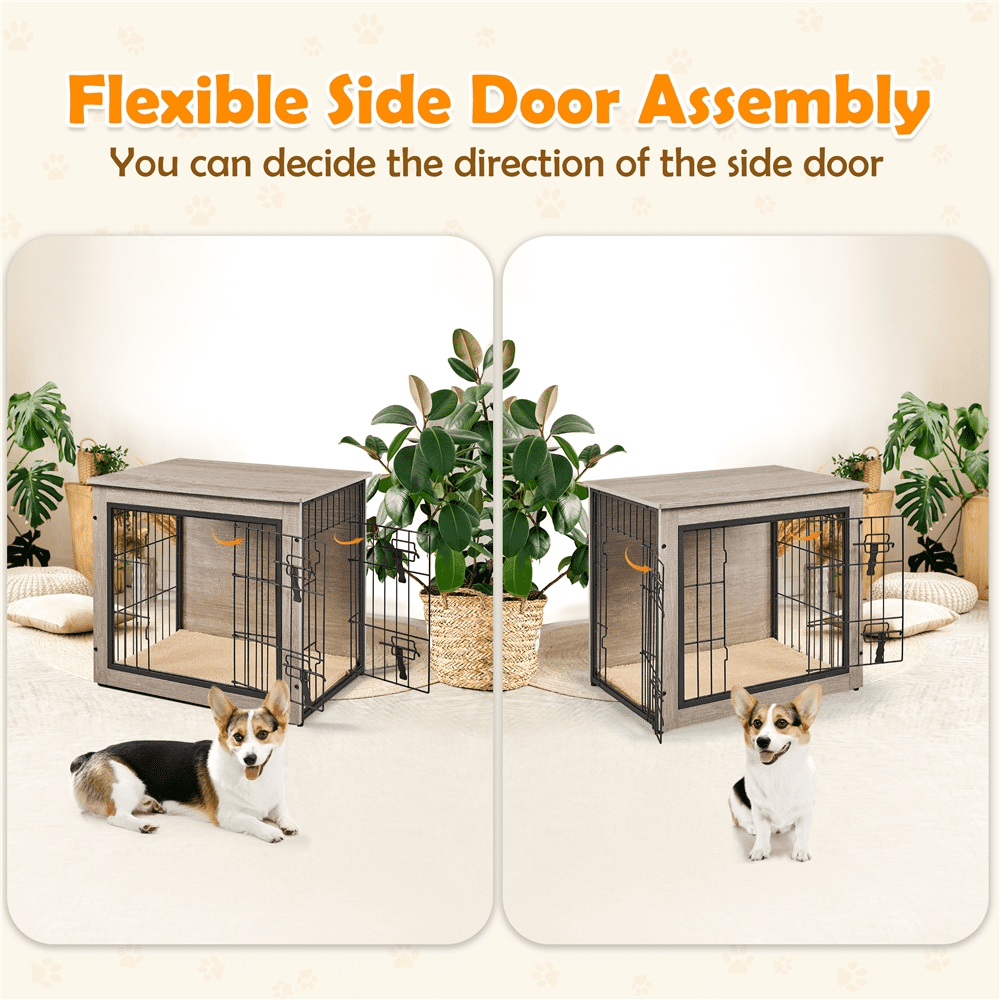Yaheetech 27.5"W Dog Crate Furniture with Anti Skid Plush Mat, Gray