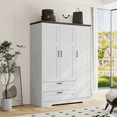 thumbnail image 5 of Brafabhome 62"H Wooden Armoire Wardrobe Closet with 2 Drawers, 3 Doors Modern Wardrobe Cabinet with Mirror and Adjustable Shelf for Clothes Coats, White, 5 of 8
