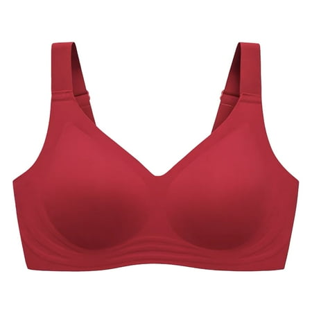 eileial Women s Bra Non Wired Underwear Ladies Padded Full Cup Bras without Underwire with Padding Seamless Bustier Underwear Lette Soft Breathable Red M