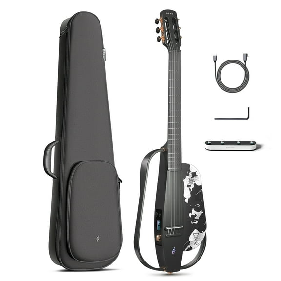 Enya Acoustic-Electric Carbon Fiber Classical Nylon String Travel Guitar NEXG 2N Lucifer Andrea Chiarini Signature Smart Acustica Electric Guitarra for Adults with 50W Wireless Speaker, Wireless