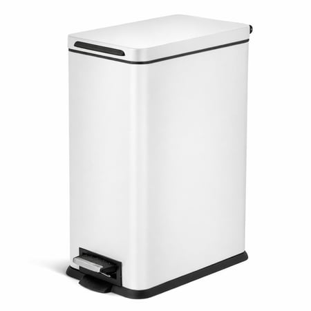 Home Zone Living 8 Gallon Slim Kitchen Trash Can with Step Pedal Soft-Close Lid and Removable Liner Stainless Steel Matte White