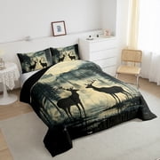 Feelyou Reindeer Elk Animal Bedding Comforter Set for Men, Rustic Tree Mountain Twin Comforter Sets, Southwestern Cabin Reversible Bedding Set, Lightweight Room Decor, 2pcs