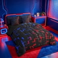 thumbnail image 2 of meiyoeat Geometric Abstract Art 7Pcs Queen Bedding For Boys,Modern Plaid Bedding Comforter Set Queen For Kids,Black Reversible, 2 of 7