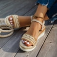 thumbnail image 3 of Rokment Women's Ethnic Espadrilles Platform Wedge Dress Sandals 2026 Beach Summer Boho Crochet Braided Open Toe Ankle Strap Memory Foam Chunky High Heels Bride Wedding Brown Size 9.5, 3 of 6