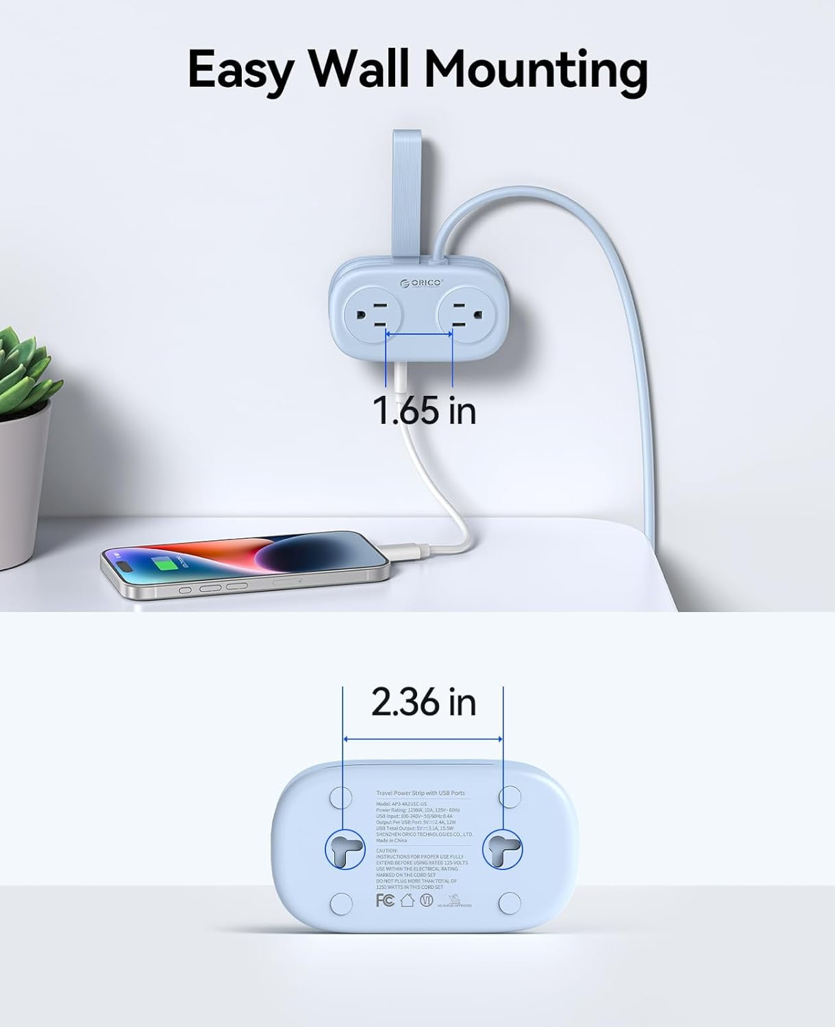 SONGAUN Travel Power Strip, 4 Outlets 3 USB Ports (1 USB C) with 4FT Wrapped Short Extension Cord, Compact Power Strip for Hotel Travel Essentials Cruise Approved-AP3