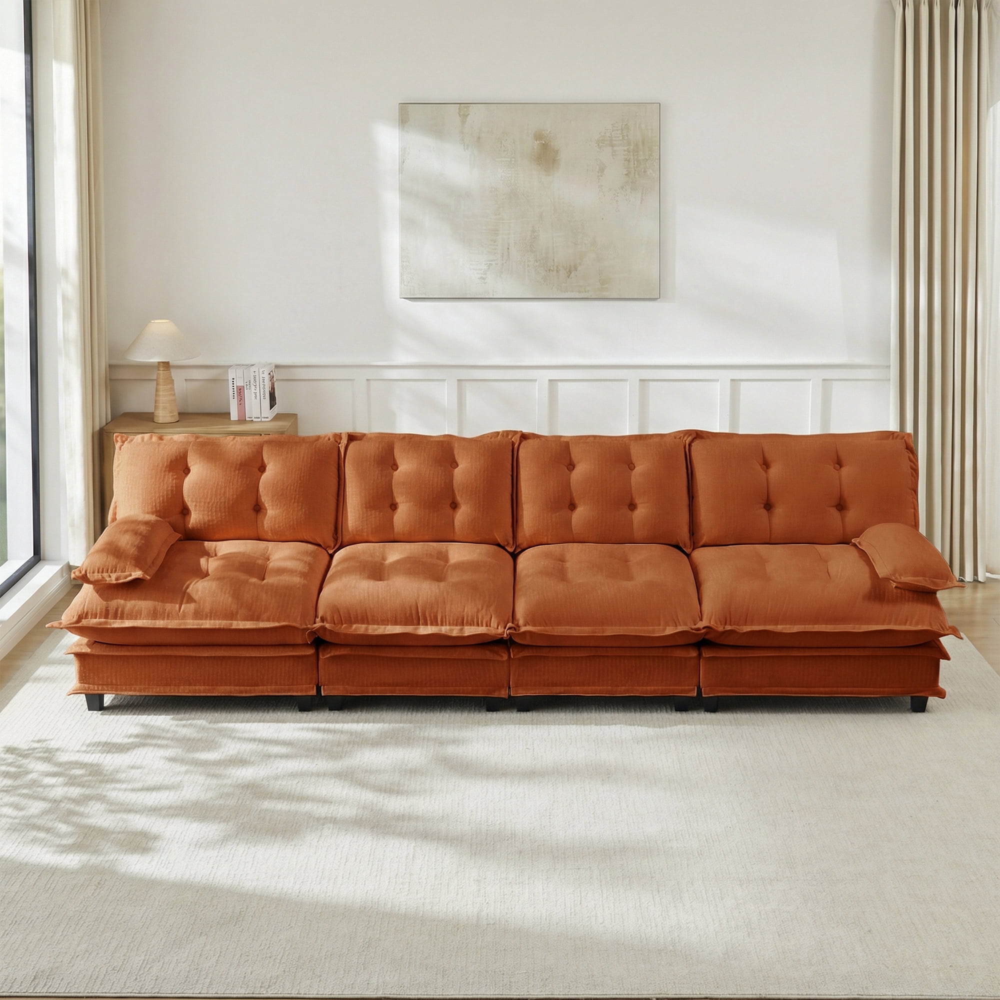 AISWORD 138" 4-Seater Modular Sectional Cloud Sofa, Chenille Fabric Deep Seat Couch with Lattice Decored Cushions