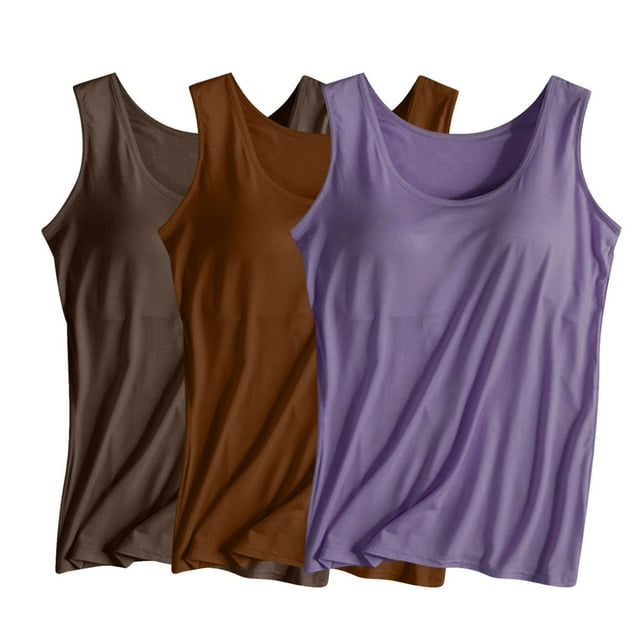 3 Packs Cameland Débardeurs d'Été Ajustés pour Femmes avec Soutien-Gorge Intégré Col Rond Sans Manches