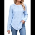 thumbnail image 3 of Camiseta Informal de Larga para Mujer, con Cuello Redondo, Dobladillo Curvo y Botones en la Espalda, Estilo Moderno y Holgado. Azul M, 3 of 9