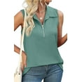 thumbnail image 4 of MORTTIC Women's V-Neck Ribbed Tank Top, Sleeveless Shirt with Zipper, Casual Loose Fit Summer Top, S, 4 of 6