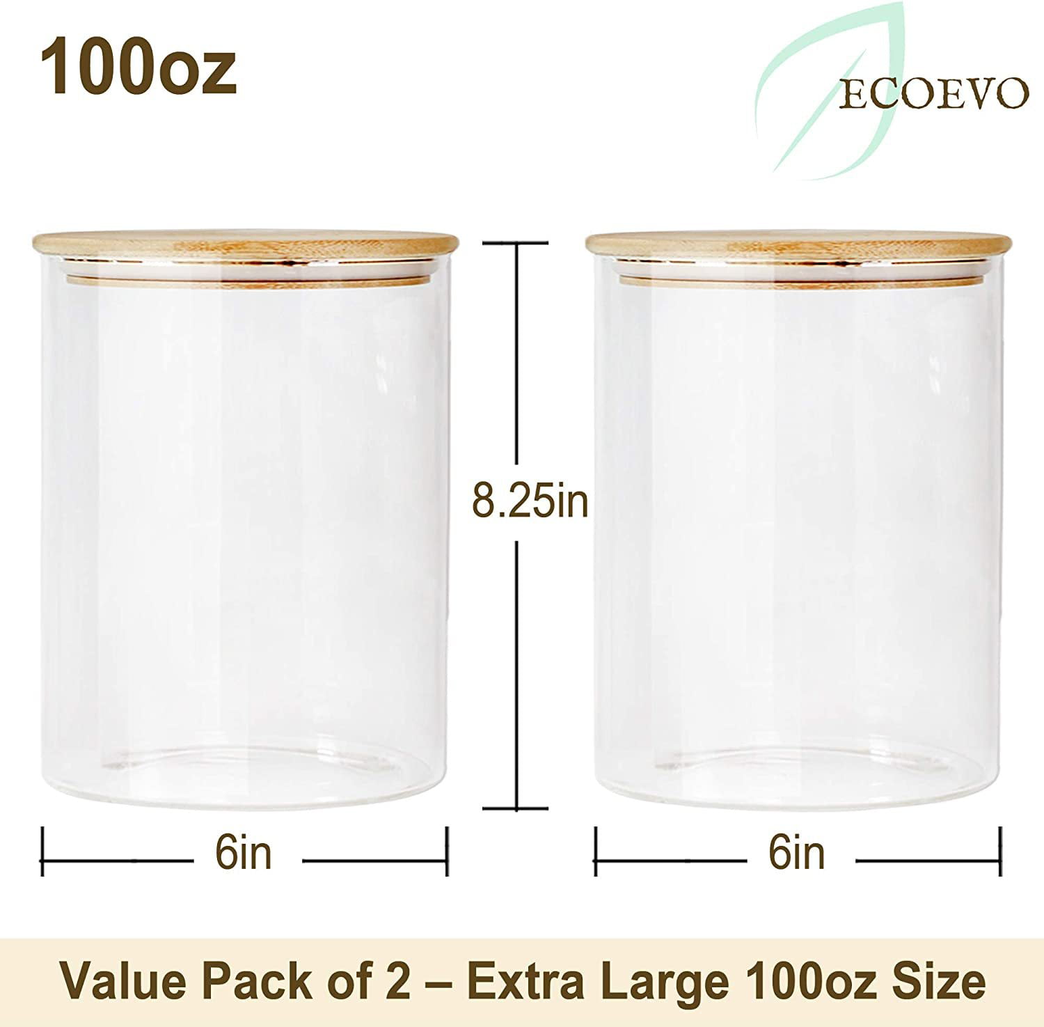 ERISED 6Pack-39Oz,Glass Jars Containers with Bamboo Airtight Lid & Spoon,  Food Storage Canister, Clear Glass Canisters for Cookie, Candy, Coffee