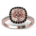 thumbnail image 2 of 2.55 Carat 7mm Cushion Cut Morganite Ring with Black Diamond Moissanite Halo Bridal Set with 18k Gold Plating, 2 of 2
