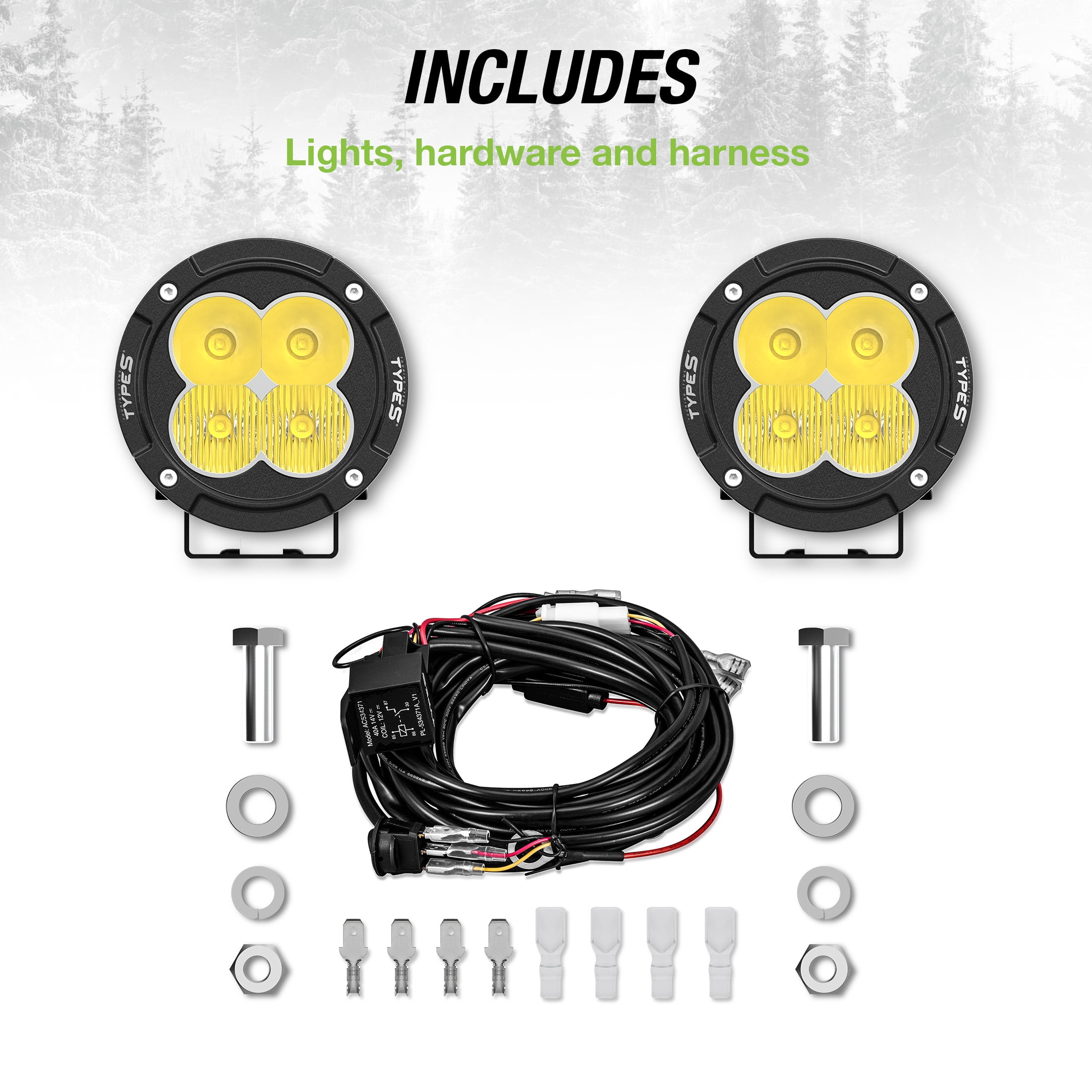 TYPE S Elevate 3.5 inch Spot Beam Round Pod Light Set and Harness Kit - DOT Compliant - 4,360 Total Raw Lumens, Waterproof, Die-Cast, Off Road Lights, Truck, Jeep, UTV, ATV, SUV, 2 Pack