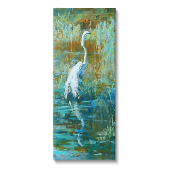 Stupell Industries Egret Bird Swimming Pond Nature Coastal Painting Gallery Wrapped Canvas Print Wall Art