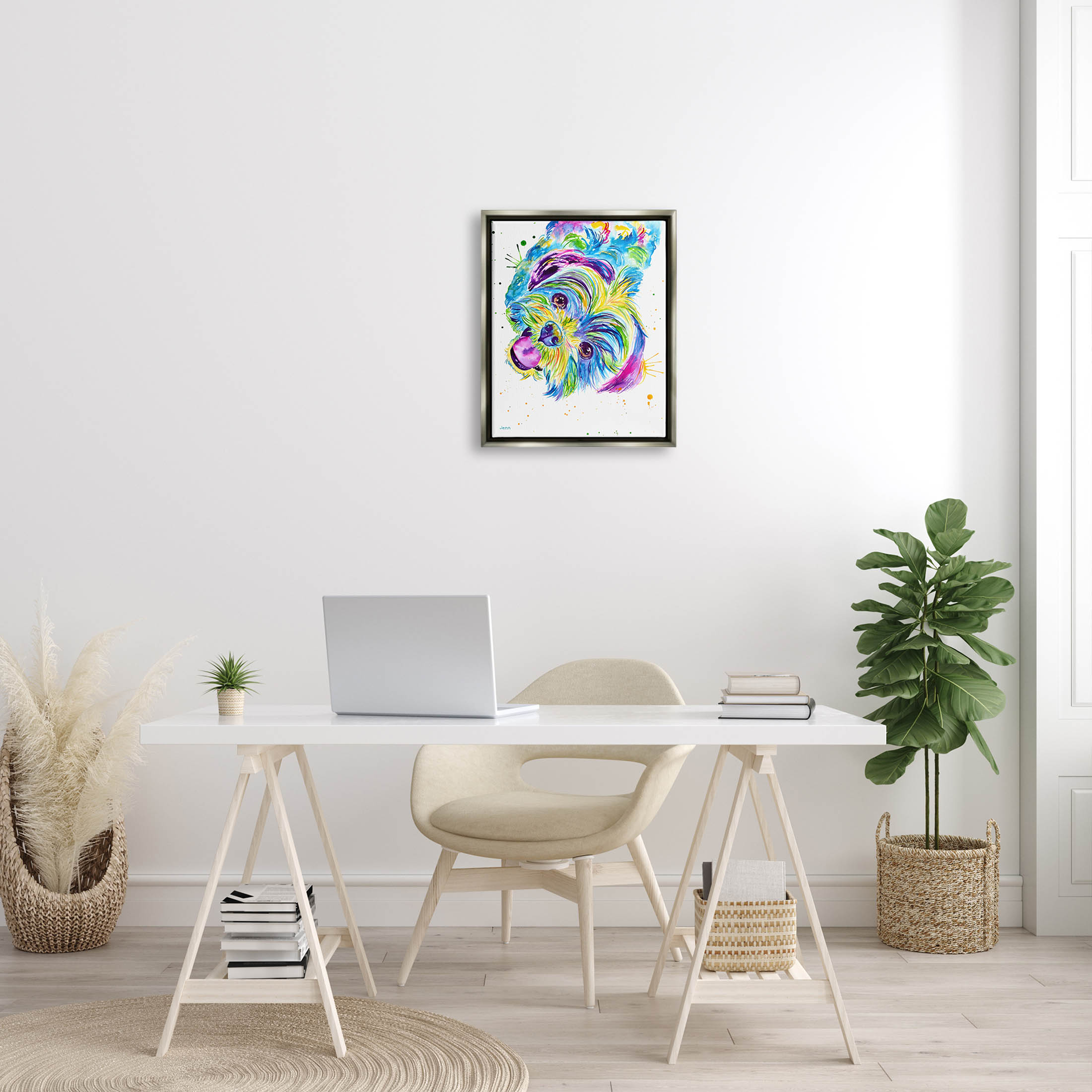 Fun Vivid Shih Tzu Puppy Animals & Insects Graphic Art Luster Gray Framed Art Print Wall Art