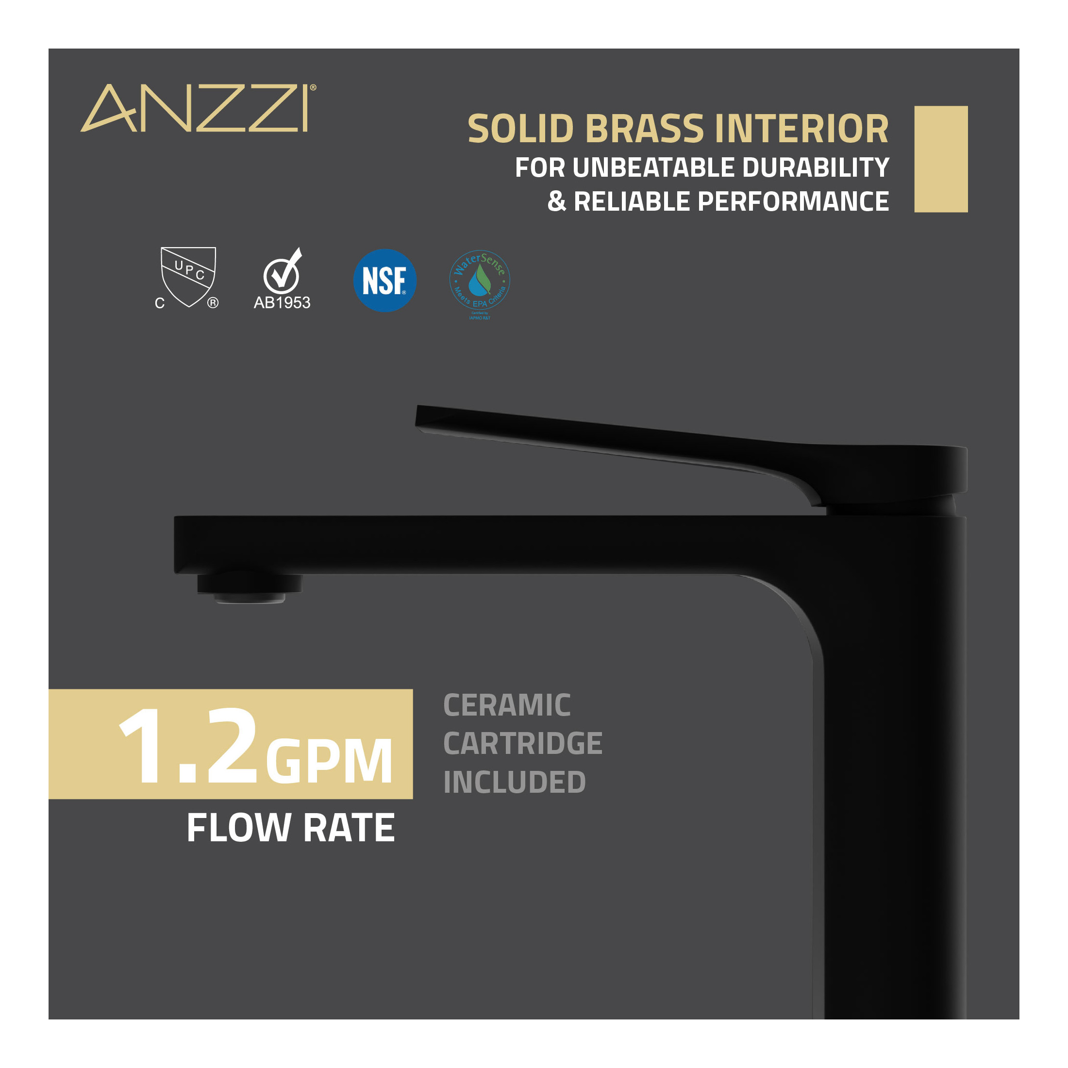 ANZZI Vessel Sink Faucet, Single-Handle Single-Hole with Pop-Up Drain in Matte Black & Brushed Gold