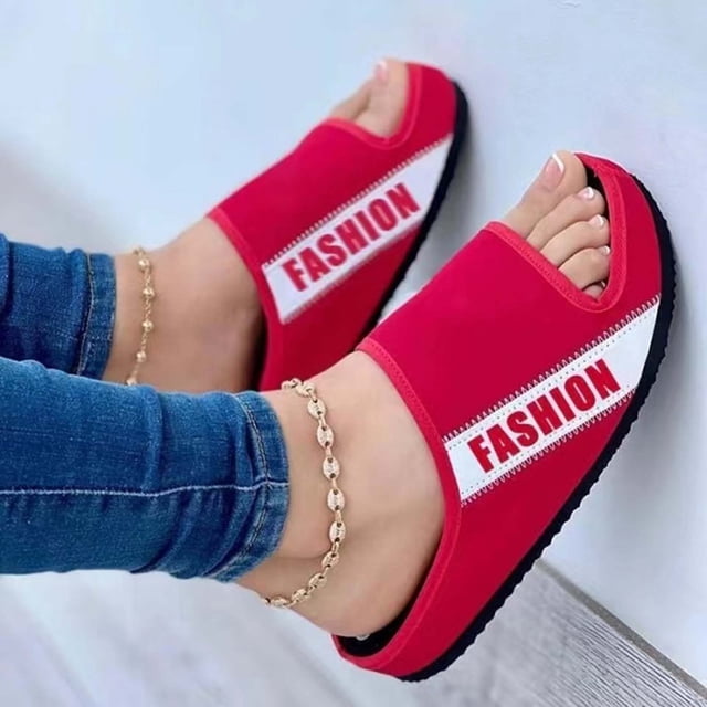 Sandalias planas de tela de verano, zapatillas de plataforma de bloque de Color con letras y punta abierta para exteriores, cómodas e informales a la moda para mujer Wmkox8yii ytu7724