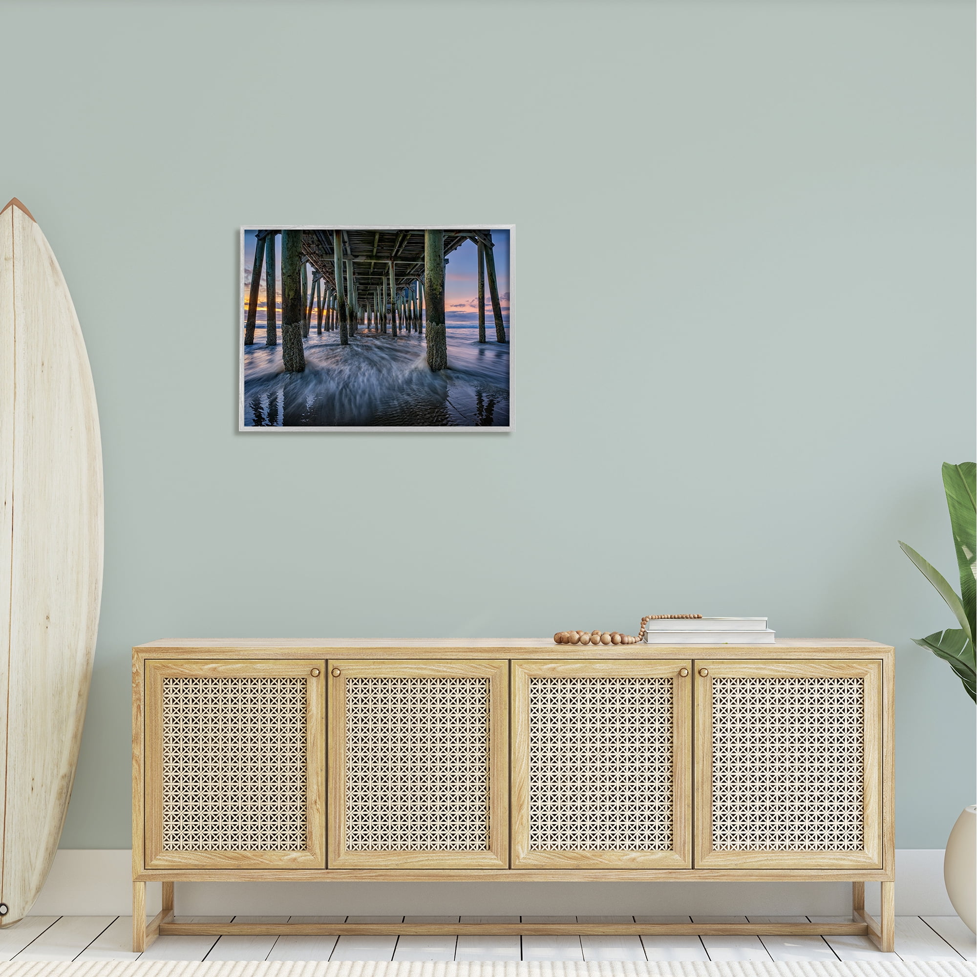 Stupell Under Pier Beach Waves Photography Landscape Photography Gray Framed Art Print Wall Art