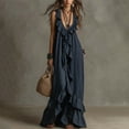 thumbnail image 2 of ZQUUVOU Maxi Dresses for Women V Neck Ruffle Sleeveless Loose Flowy Tiered Sundress Vintage Boho Sun Dresses Dark Blue, 2 of 5