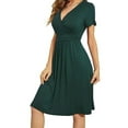 thumbnail image 2 of Frontwalk Ladies Sundress Short Sleeve Swing Dresses V Neck Summer Midi Dress Women Kaftan With Pocket Dark Green S, 2 of 4
