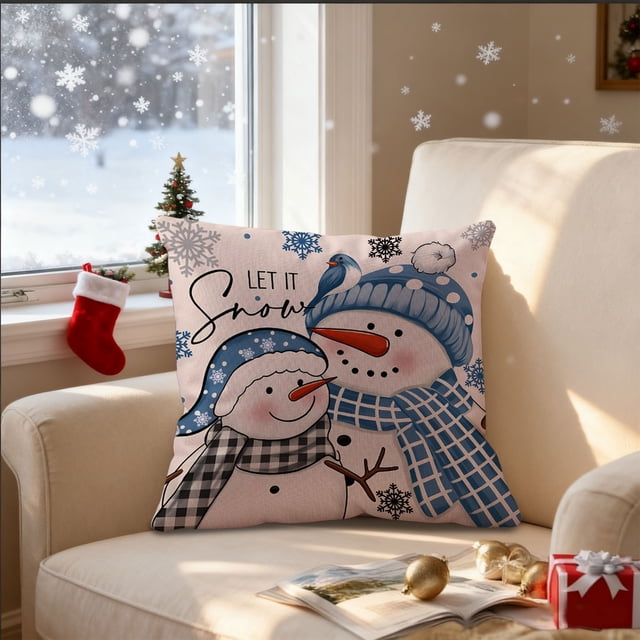 Ireezec Christmas Holiday Pillow Cover Decorative Linen Throw Pillow Case for Sofa Couch Bed Living Room Home Decor Festive Seasonal Accent