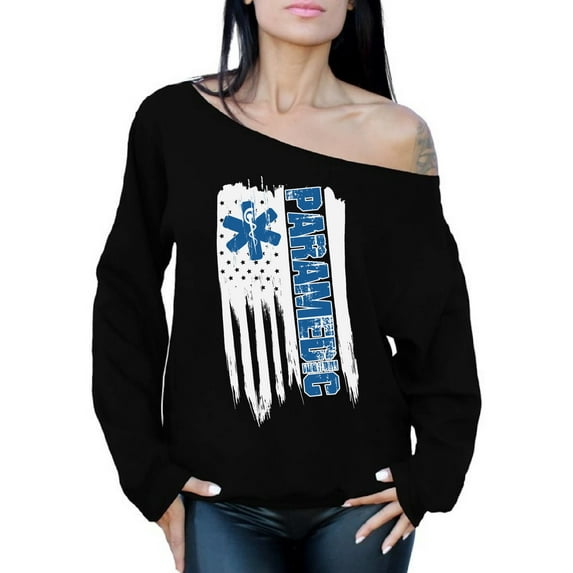 Awkward Styles American Flag Paramedic Off Shoulder Sweatshirt Patriotic Gifts USA Patriotic Medical Sweater for Women Made in the USA Vintage USA Paramedic Off Shoulder Sweatshirt USA Pride
