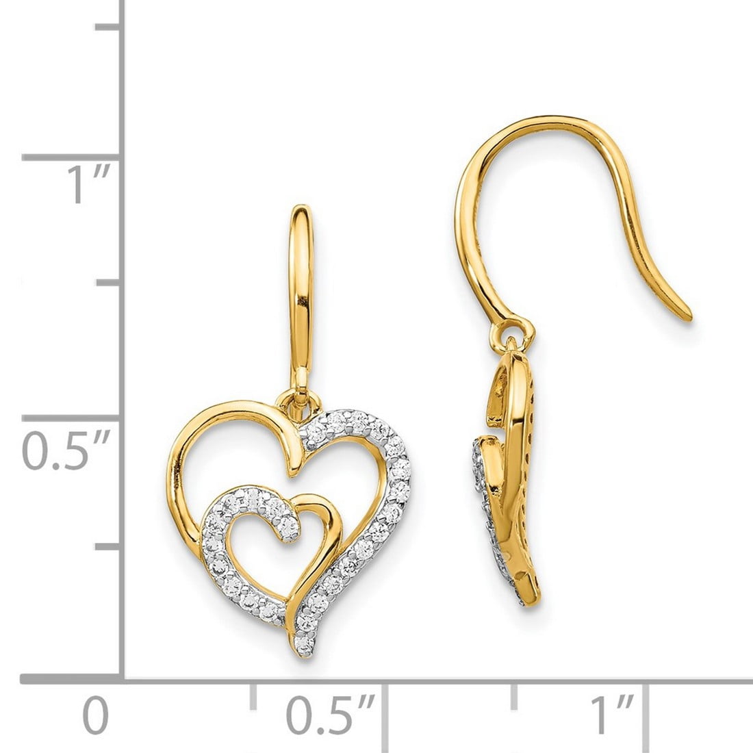 925 Sterling Silver Gold Plated Cubic Zirconia Love Heart Shepherd Hook Earrings 13.08x1 Stud Earring for Women