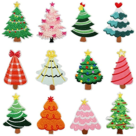 12Pcs/Set Cute Penguin Christmas Tree Embroidery Cloth Patches Sew on Patches Applique for Clothes Scarf DIY Accessories