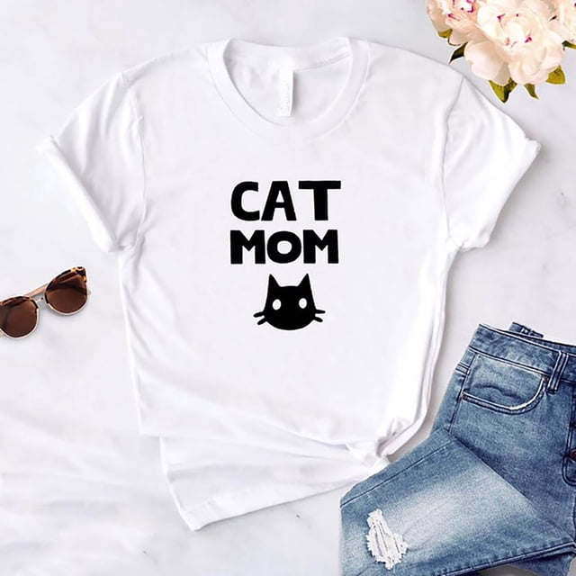 Hauts d'Été Grande Taille pour Femmes Mode Imprimé Chat Col Rond T-Shirt Manches Courtes Col en V T-Shirt Femmes en Liquidation