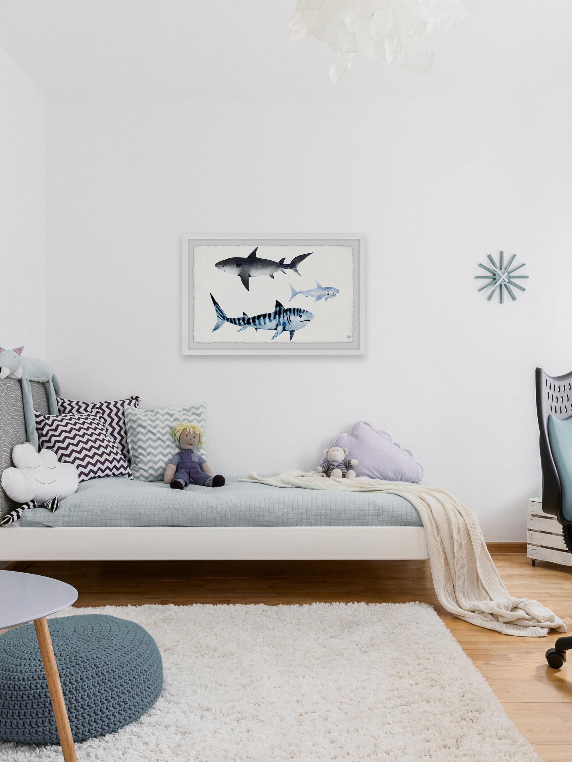 Marmont Hill The Sharks Framed Wall Art, 36.00" x 1.50"
