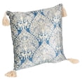 thumbnail image 2 of Creative Co-Op Cotton Blend Velvet Printed Pillow with Pattern and Tassels, Blue and Cream Color, 2 of 4
