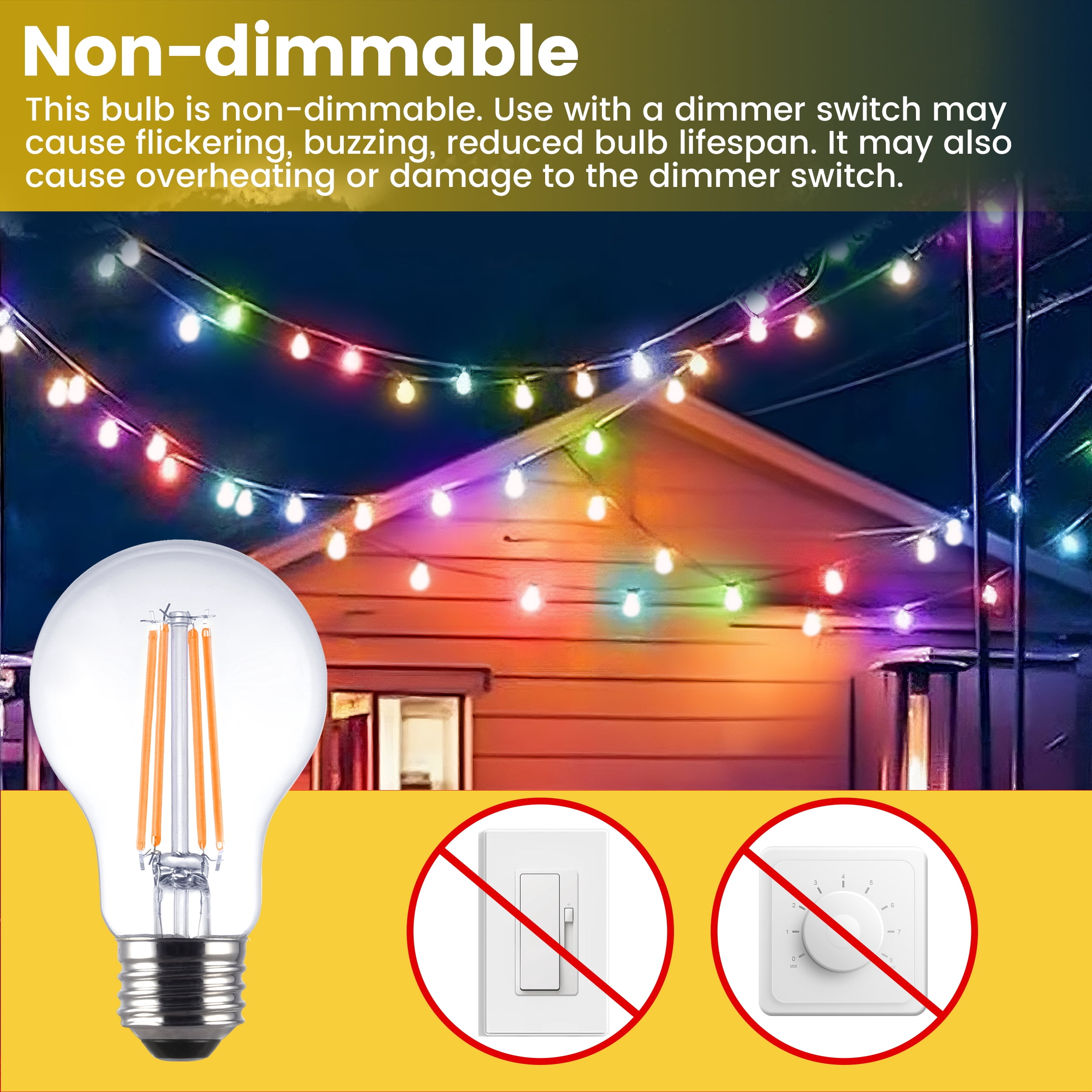 Great Value LED Orange Color Light Bulb, 7.5 Watts A19 Lamp E26 Medium Base, Non-dimmable, 2-Pack