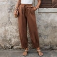 thumbnail image 6 of Miluxas Womens Linen Barrel Pants Wide Leg Baggy Comfy Elastic Waist Lounge Palazzo Summer Lightweight Casual Trousers Coffee M(M), 6 of 9