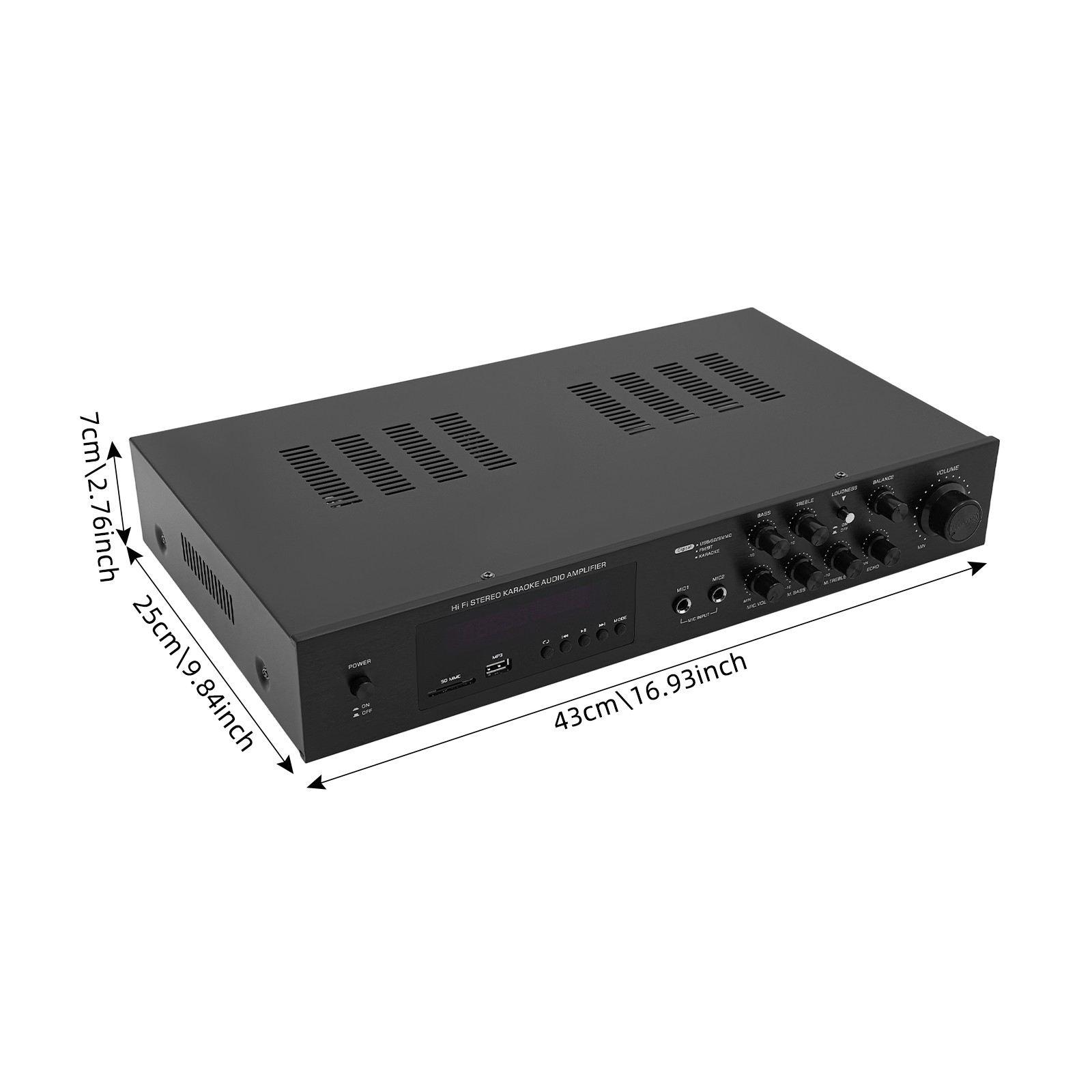 600W Stereo Receivers Home Audio Amplifier, Bluetooth Audio Amplifier with 5.1 Channel, SD/USB/RCA/AUX/5.0 Bluetooth/MP3, 2 Mic Inputs Commercial Power Amplifiers for Homes, Cafes, Business Meetings