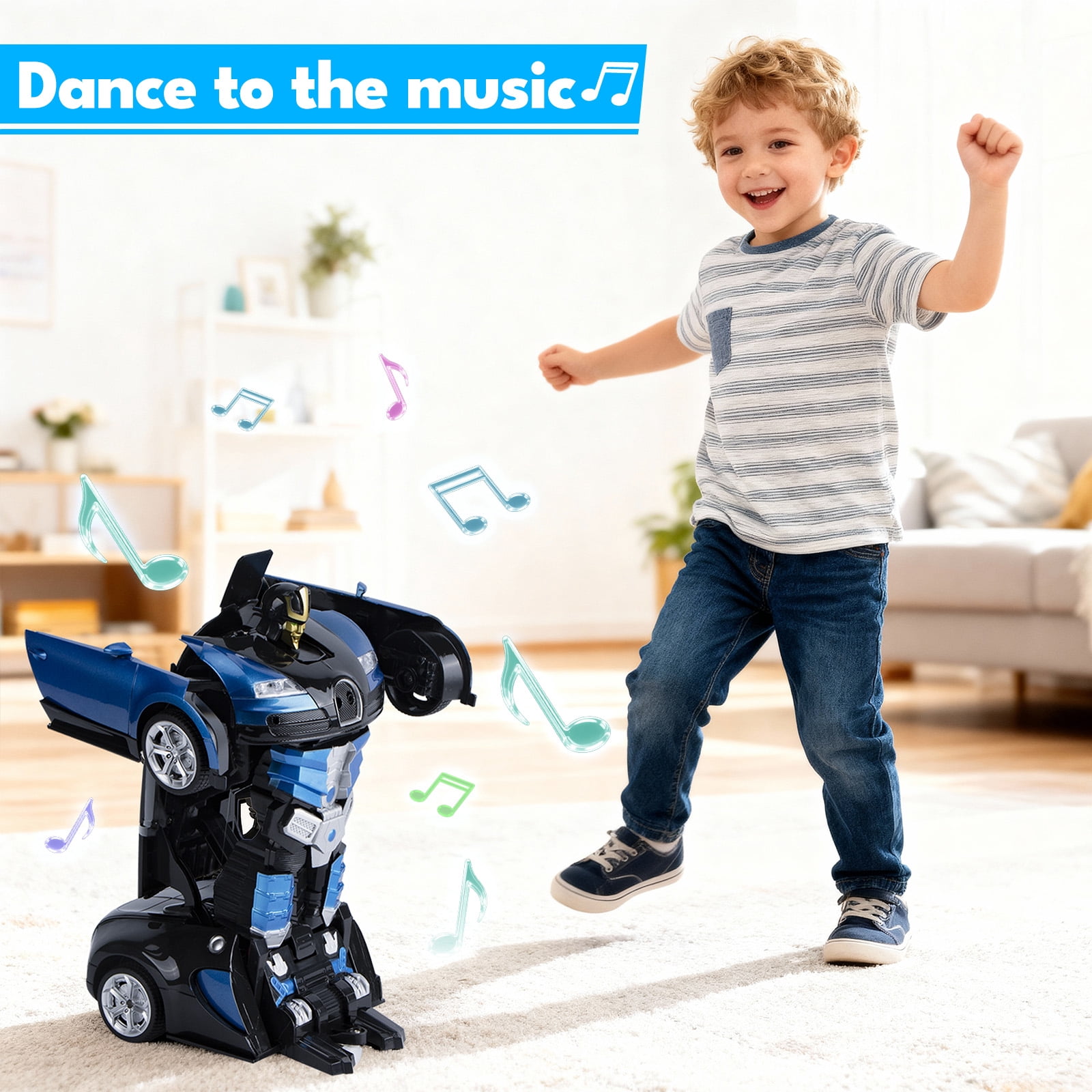 Ficcug Remote Control Transforming Car Robot Toys,2.4GHz 1/14 Scale Transform RC Racing Cars Toys with Gesture Sensing / One Key Deformation / 360° Spins for Kids Boys Girls