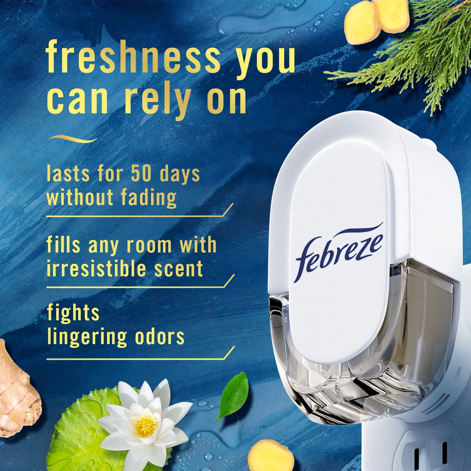 (6 pack) Febreze Plug In Air Freshener, Odor-Fighting Scented Oil Refill, Ocean, 4 Refills