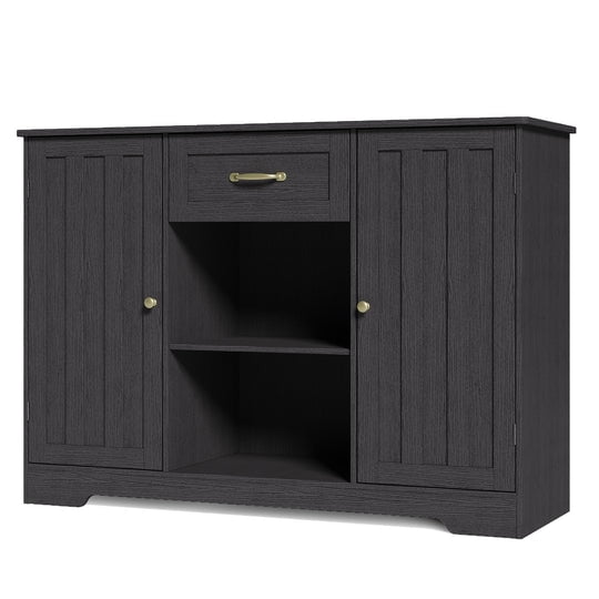 Coffee Bar, Aiho 45" Kitchen Storage Cabinet, Sideboard Buffet Cabinet with 14 Shelves, 1 Drawer - Black