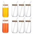 thumbnail image 1 of Glass Tumbler with Bamboo Lid Brushes Straw 470ml Can Shaped Glass Cups for Iced Coffee Soda Tea Beer & Ice Coffee Glasses Reusable Glassware, 1 of 8