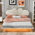 thumbnail image 2 of Full Size LED Floating Bed, Solid Wood Full Upholstery Bed Frame with Leather Headboard and Support Legs, 2 of 8