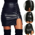 thumbnail image 4 of HJYCHN Stylish Women High-Waist Leather Mini Skirt Solid Color Bodycon Design for Party Wear and Daily Outfit Black L, 4 of 6