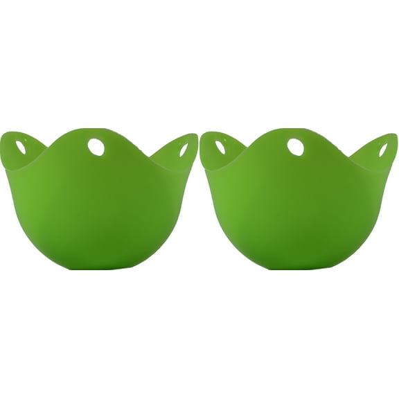 Green Egg Poacher Cup Poached Egg Dish Silicone Pod Steamer Basket Holder Pack 2