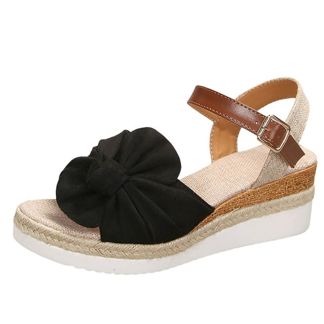 IUJSOY Womens Platform Wedge Sandals Open Toe Bowknot Espadrilles Buckle Ankle Strap Summer Shoes