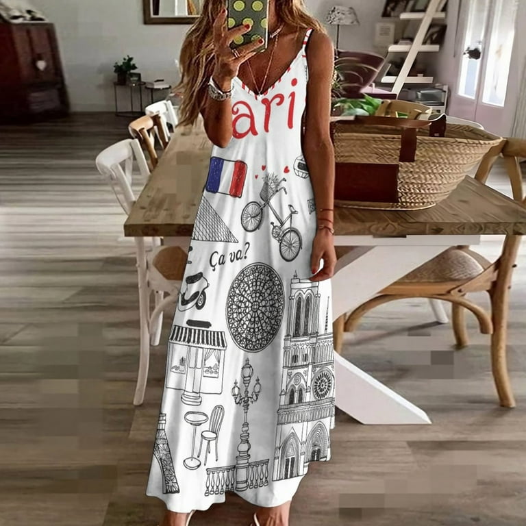 Paris France Travel Theme Design Sleeveless Dress summer dress daily dresses  summer Party dresses Women's long dress - Walmart.com