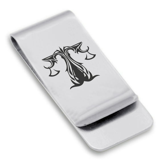 Stainless Steel Tribal Libra Zodiac (Scales) Classic Slim Money Clip Credit Card Holder