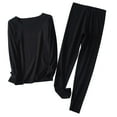 thumbnail image 2 of Antinious Pajamas for Women Set Solid Warm Long Sleeve Home Wear Set,Winter Pajamas for Women Set,Women's Sleepwear Outfits,Black,L, 2 of 5