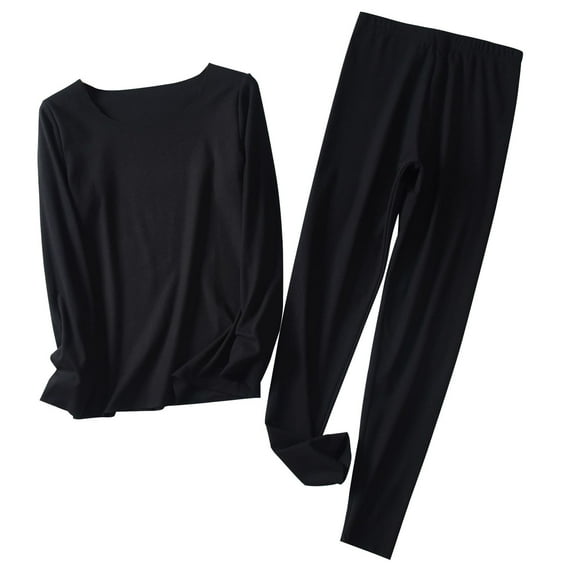 Inleife Big and Tall Pajama Sets for Women Solid Color Thick Warm Long Sleeve Crew Neck Top Pants Pajama Sets