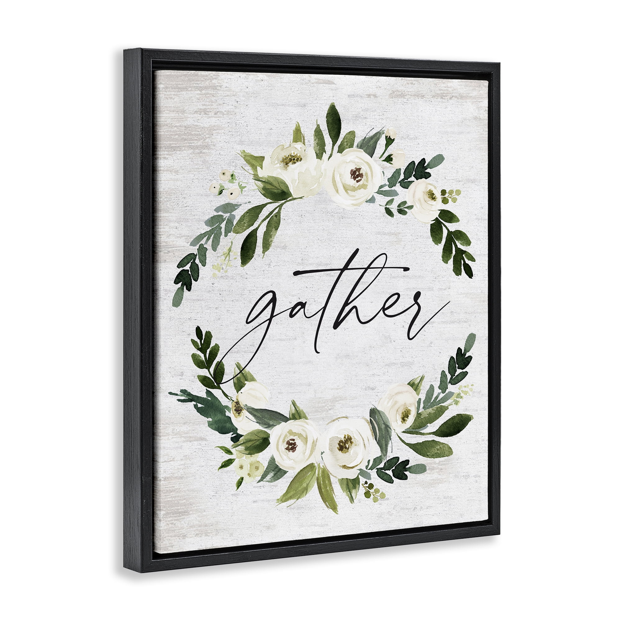 Stupell Industries Neutral Distressed Gather Botanical & Floral Painting Black Floater Framed Canvas Art Print Wall Art, 17 x 21