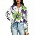 thumbnail image 4 of Royisotas Puffy Sleeve Women's Plus Size Tops Winter Casual Long Sleeve Soft Womens Button Down Blouses Floral Green Collared Button up Shirts, 4 of 7